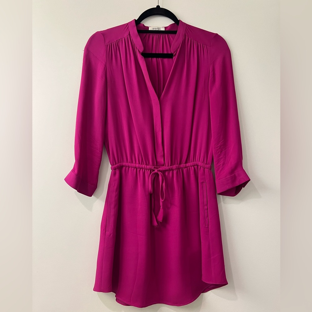 Aritzia Babaton Bennett 100% Silk Shirt Dress in Fuchsia 💗 Size XXS - Like New